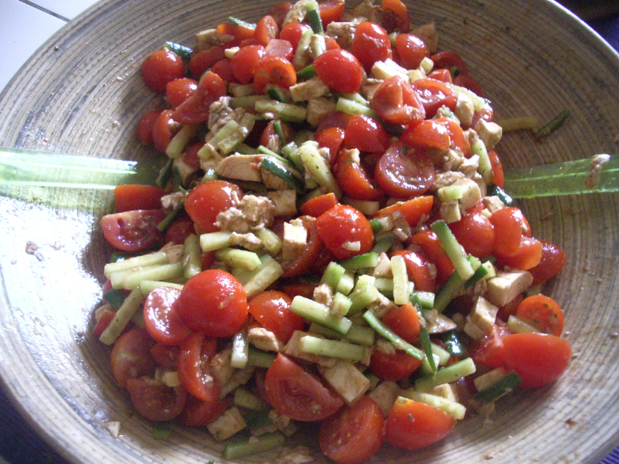 Tomaten-Gurkensalat mit Mozzarella
